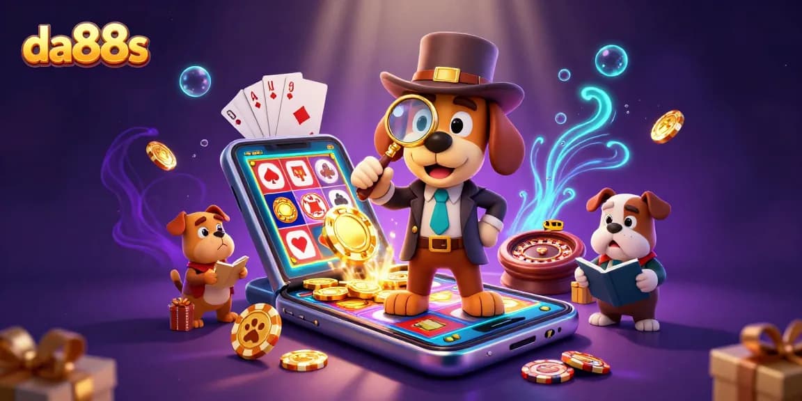 Engage with da88s as the detective examines a golden poker chip amidst a swirling casino backdrop.