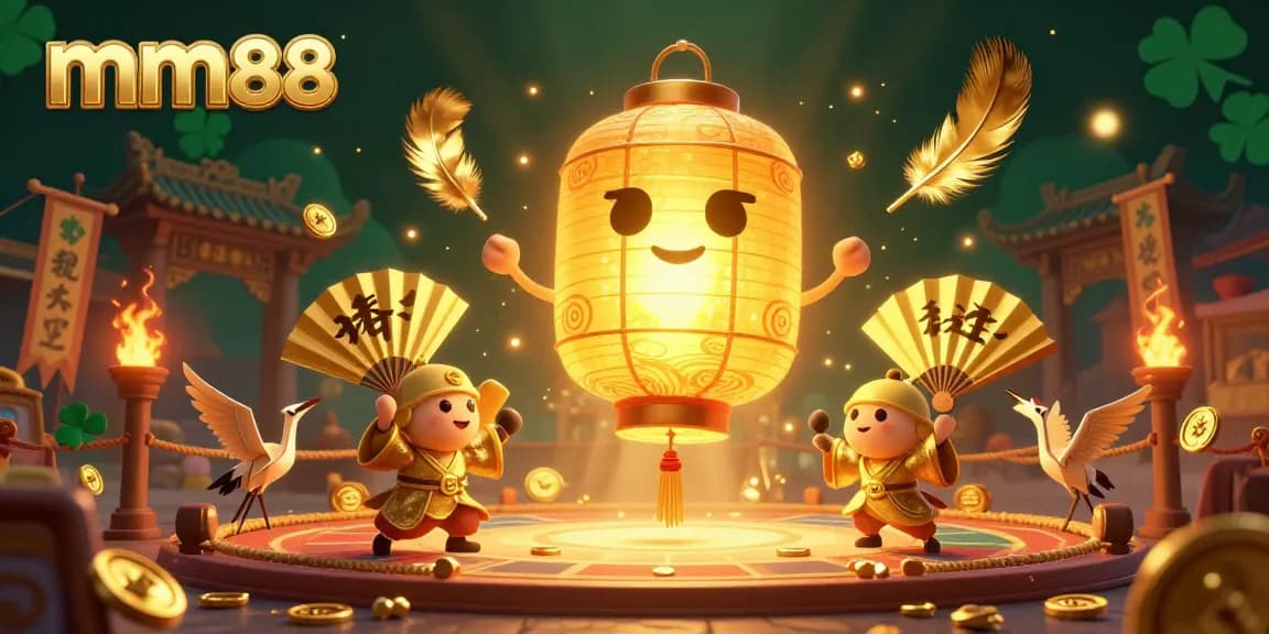 Experience winning strategies with mm88 in a vibrant 3D casino scene filled with golden tokens and lucky symbols.
