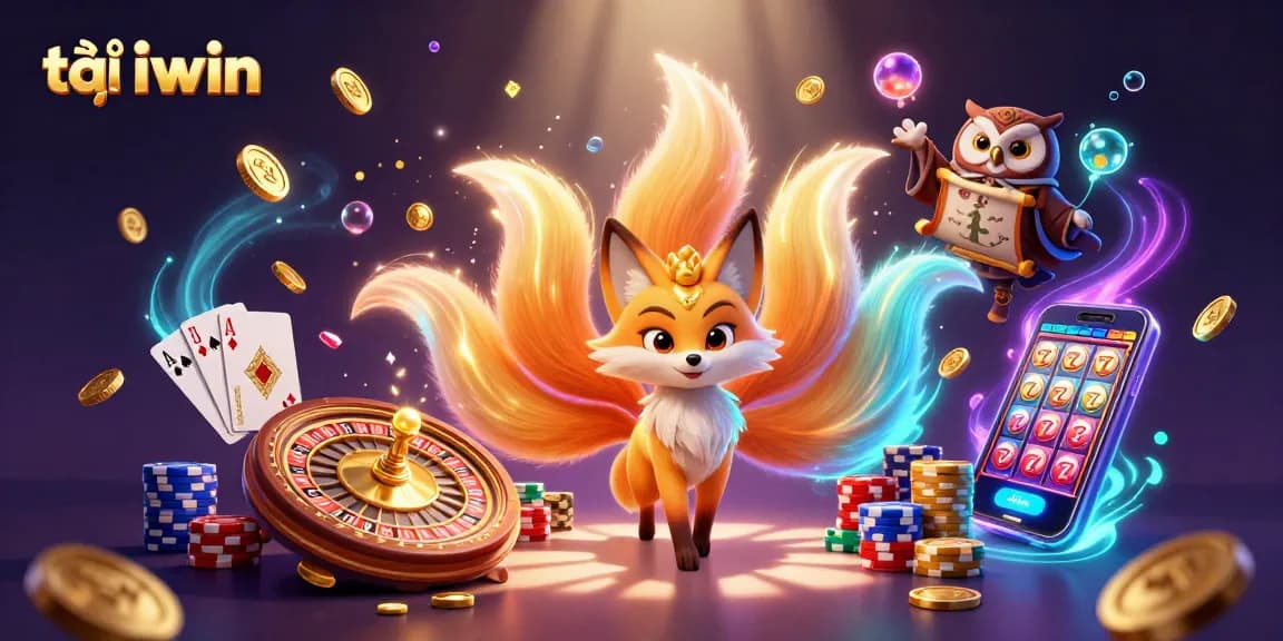 Engage in excitement with tải iwin featuring vibrant fox spirit and wise owl in a dynamic casino scene.