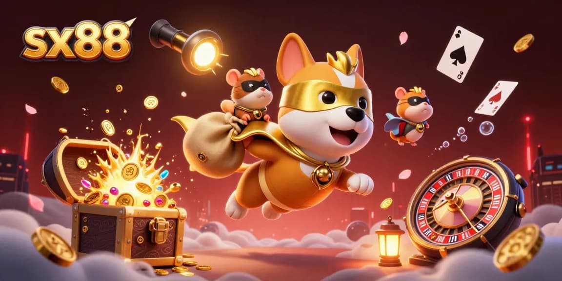 Fly with sx88’s superhero dog and hamster as they navigate a dynamic casino adventure!