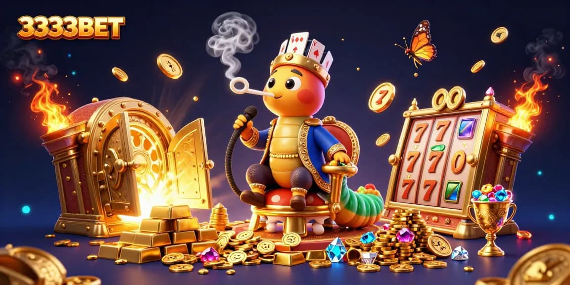 Engage in thrilling casino action with 3333BET's vibrant illustration showcasing a lavish gambling scene filled with treasures.