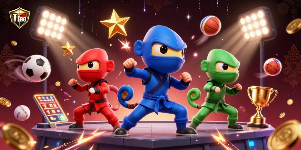 TT88 showcases a dynamic scene with colorful chameleons and sports elements representing online betting.