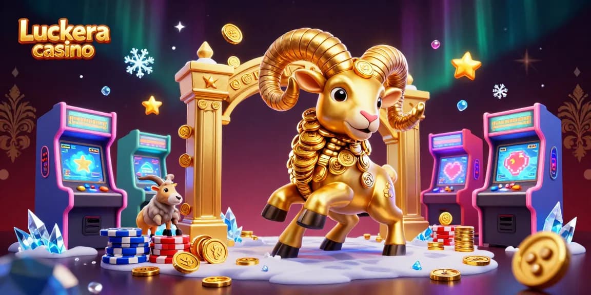 Immerse in Luckera casino's vibrant action, featuring golden ram charging through animated gameplay elements.