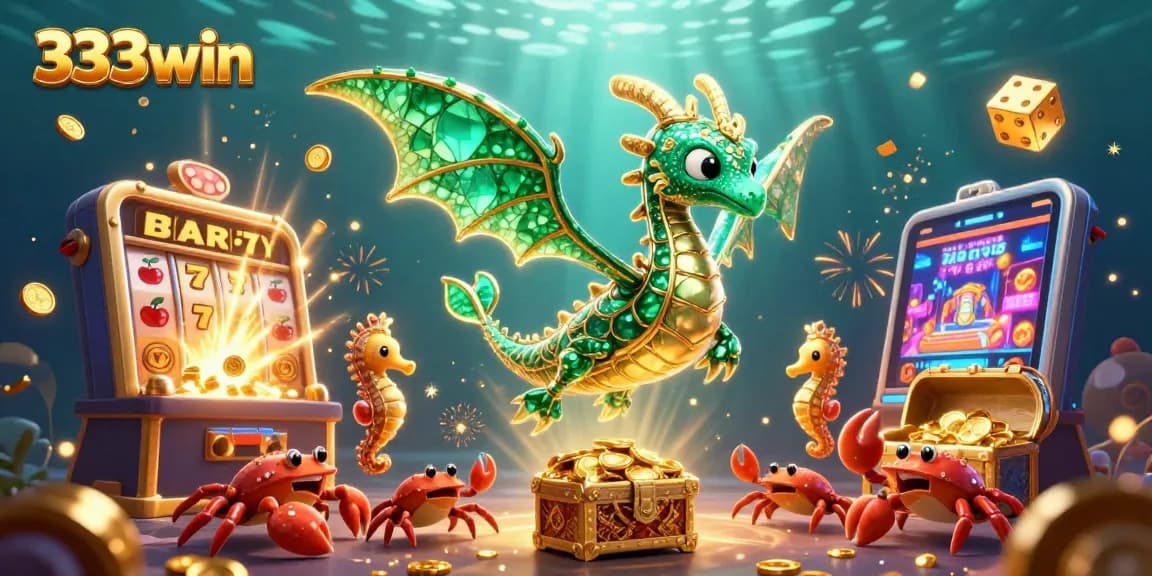Engage with the immersive world of 333win featuring a vibrant underwater casino scene with a sea dragon and gaming elements.