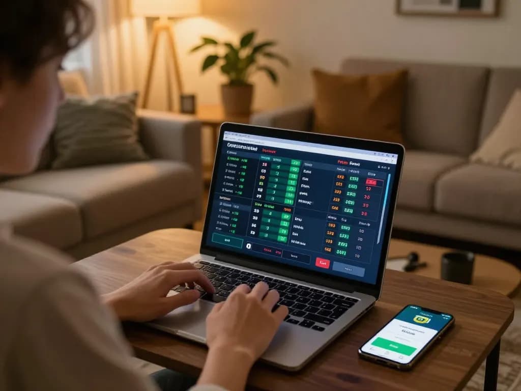 Person engaging in online betting through NET88 app while surrounded by cozy home environment
