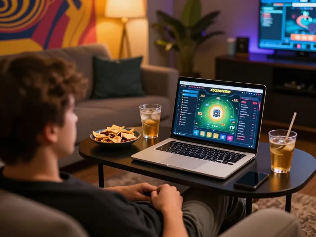 Engaging in exciting games on xocdiaonline platform with cozy home setup and snacks
