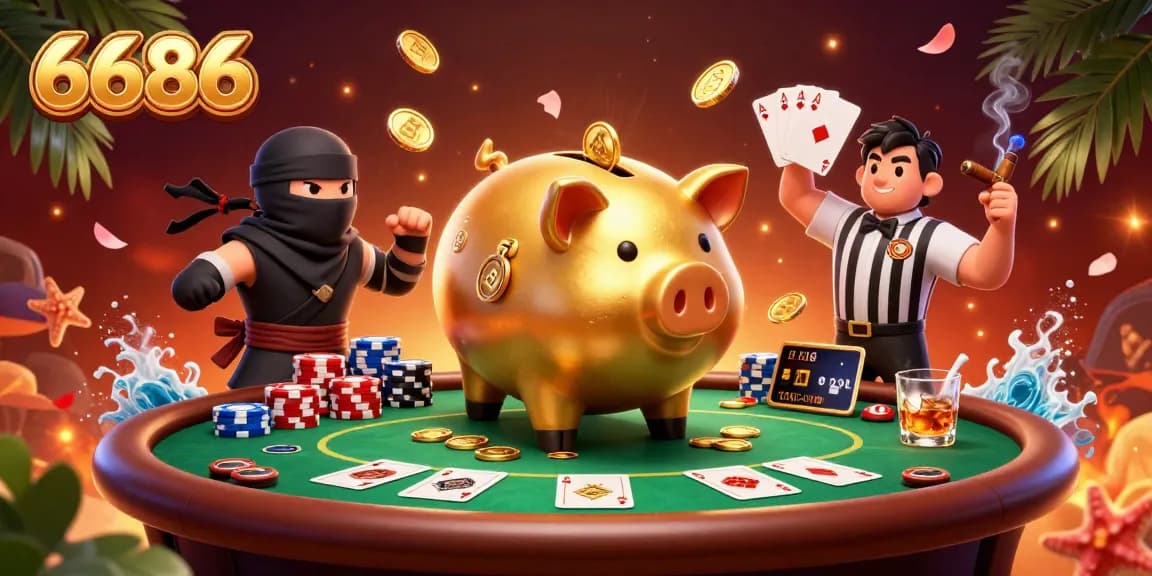 Engage with 6686's thrilling poker showdown featuring vibrant characters and dynamic casino elements.