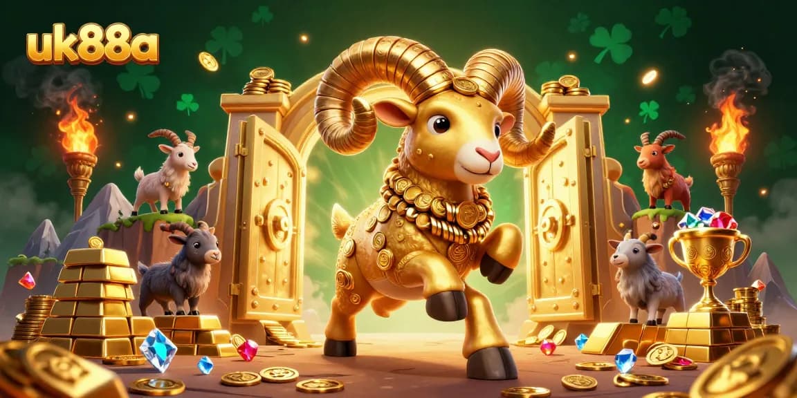 Enjoy thrilling gameplay at uk88a with a vibrant casino scene featuring a golden ram and treasure elements.