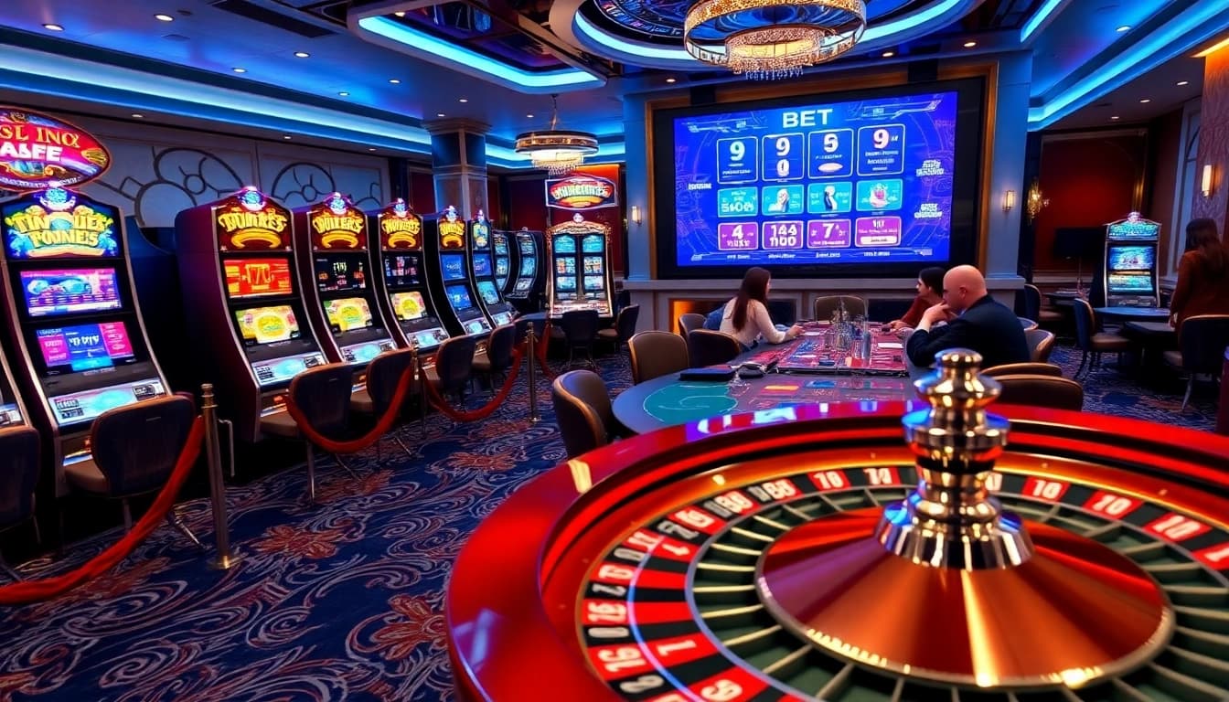 Experience the thrill of winning at 9 BET with vibrant casino scenes and live games.