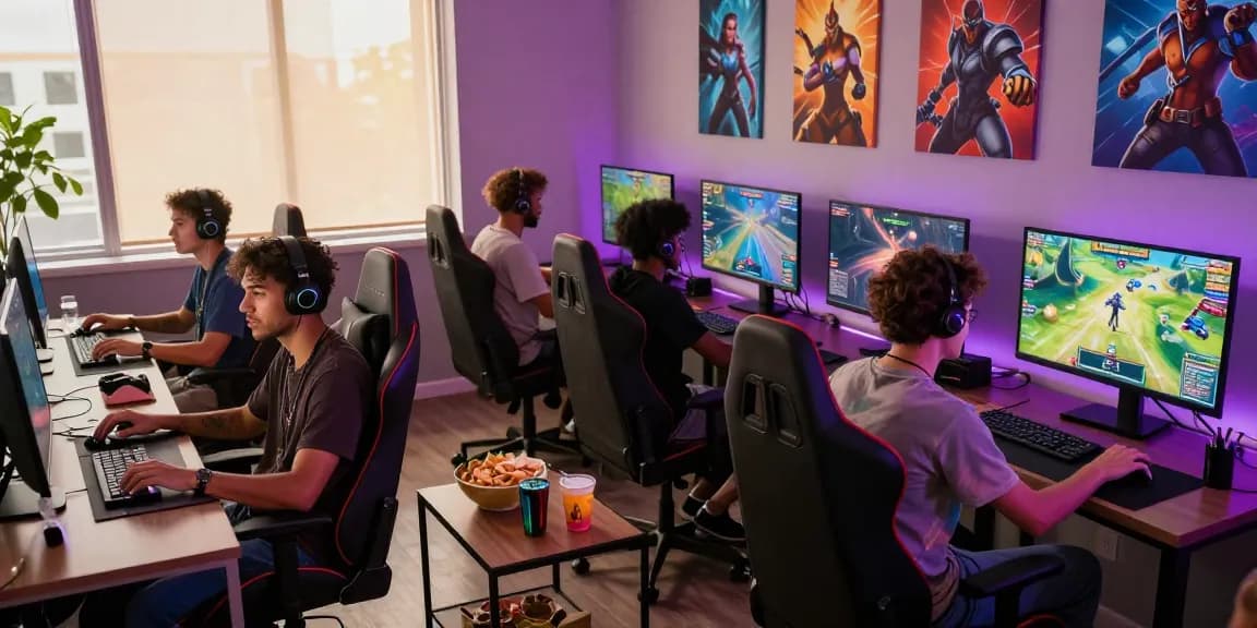 Engaging gaming community scene highlighting sv88m7.com with gamers, consoles, and vibrant atmosphere.
