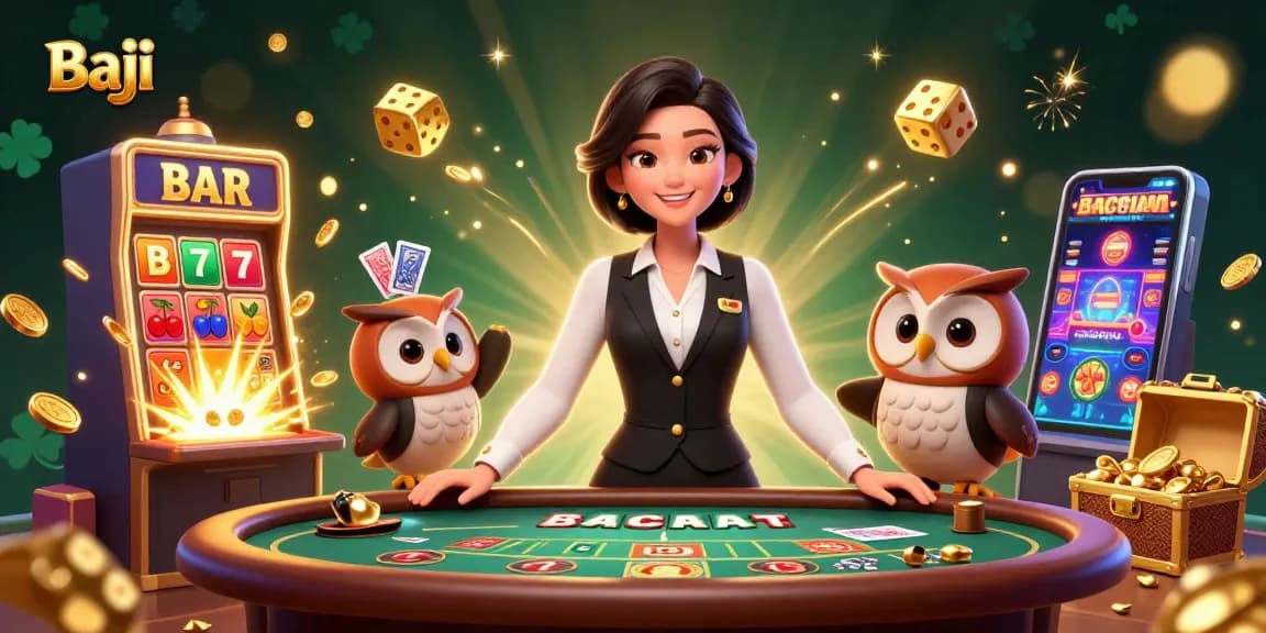 Experience the excitement of Baji through a vibrant casino scene with charming dealers and thrilling gaming elements.