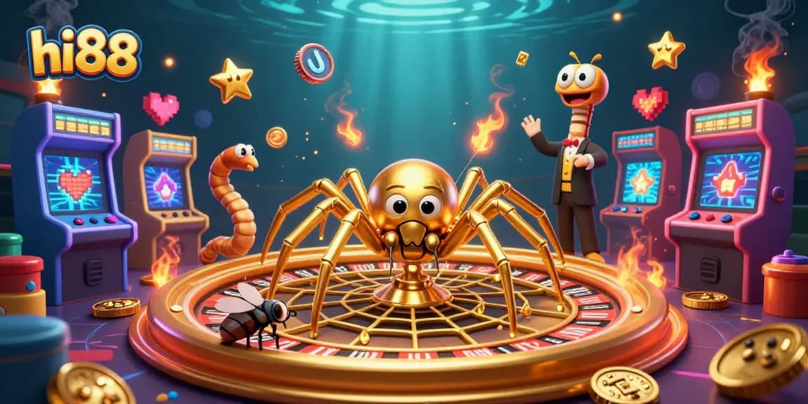Place bets at Hi88's dynamic casino gaming scene featuring vibrant 3D elements.