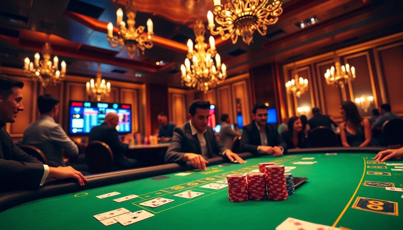 Baccarat 6FF gameplay at an elegant casino table, showcasing strategic card play and excitement.