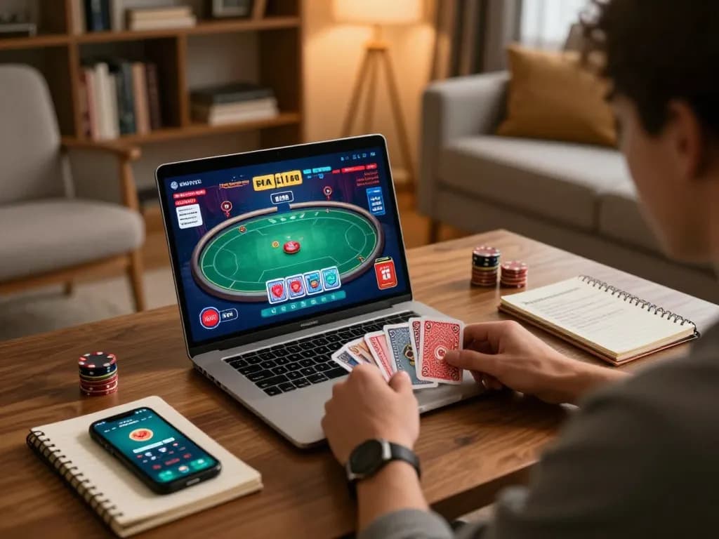 Engaging in strategic online gambling at home on the NHAT VIP platform with a cozy atmosphere.