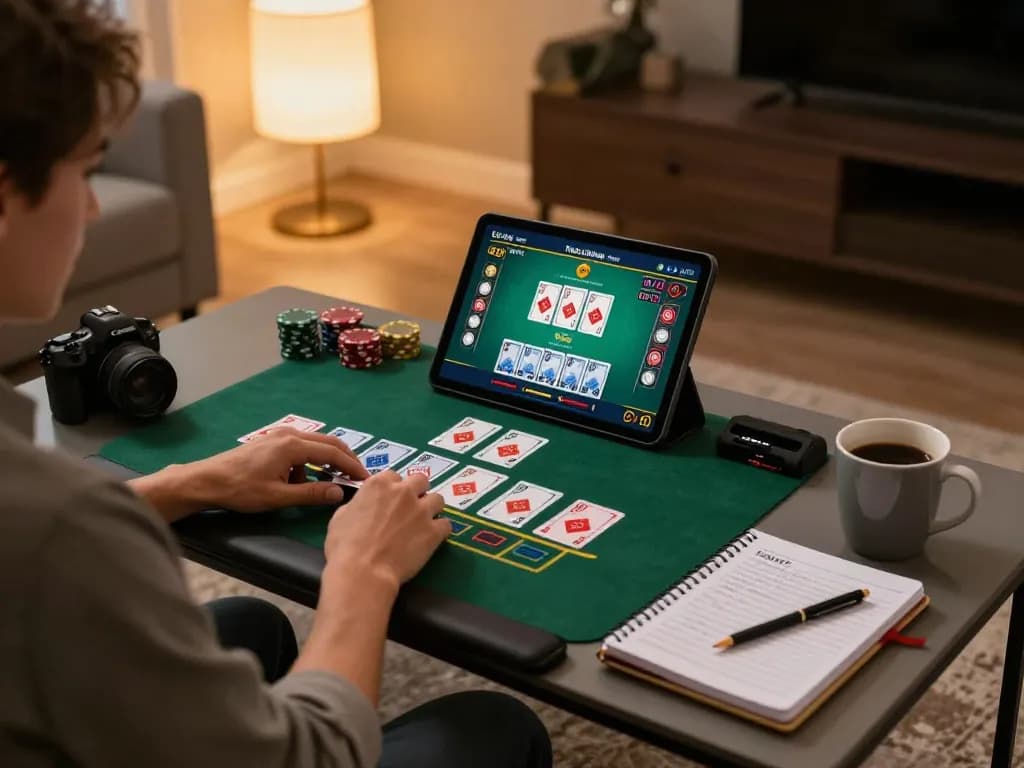 Person engaged in an exciting sc88 online blackjack game on tablet in a cozy living room.
