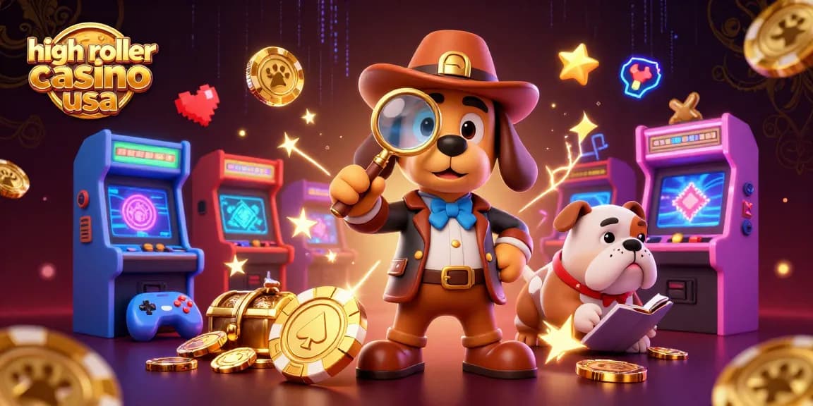 Engage in thrilling adventures at high roller casino usa with detective characters amidst vibrant gaming elements.