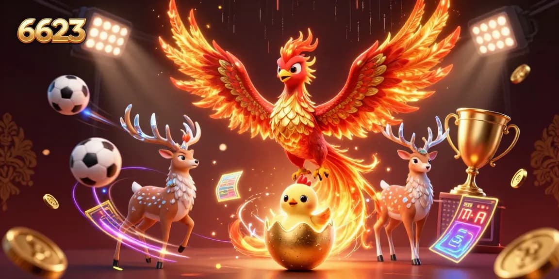 Place bets and win big with 6623, featuring vibrant phoenix and sports elements in action.