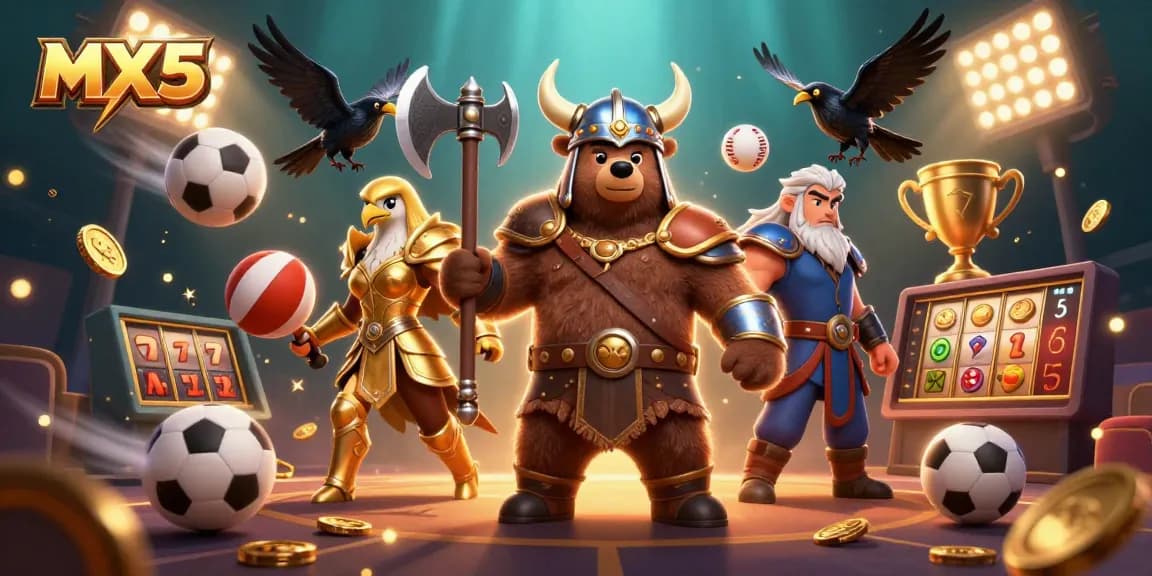 Experience thrilling gaming with MX5's immersive casino world, featuring Vikings and vibrant sports elements.