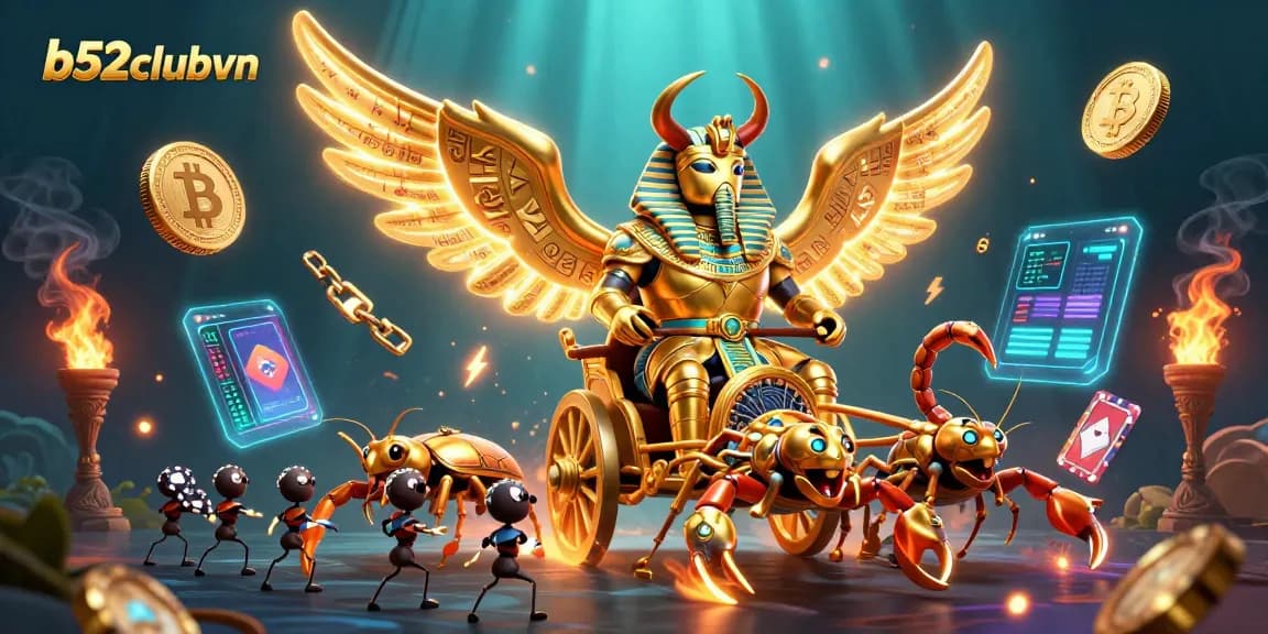 Play thrilling games at b52clubvn with vibrant 3D casino-themed illustration and dynamic crypto elements.