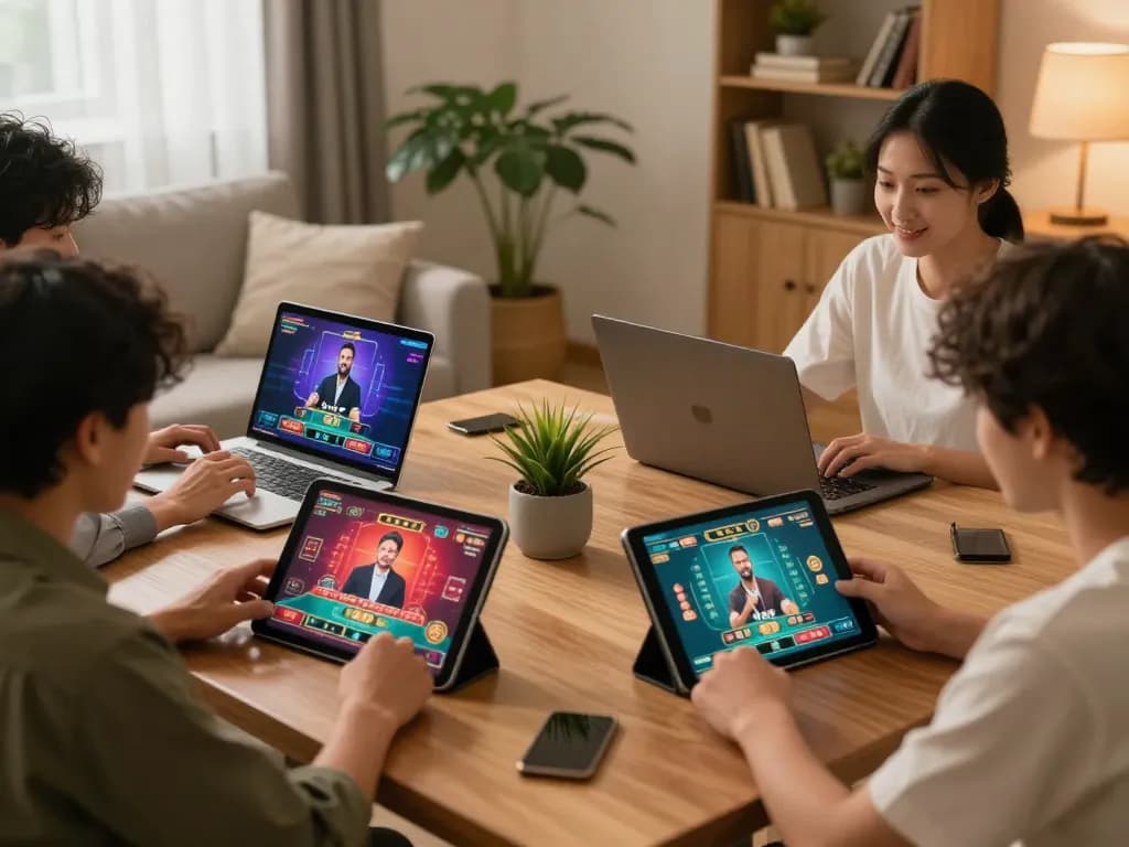 Experience live dealer games at https://taya365.ink/ in a cozy home gaming setup with tablets.