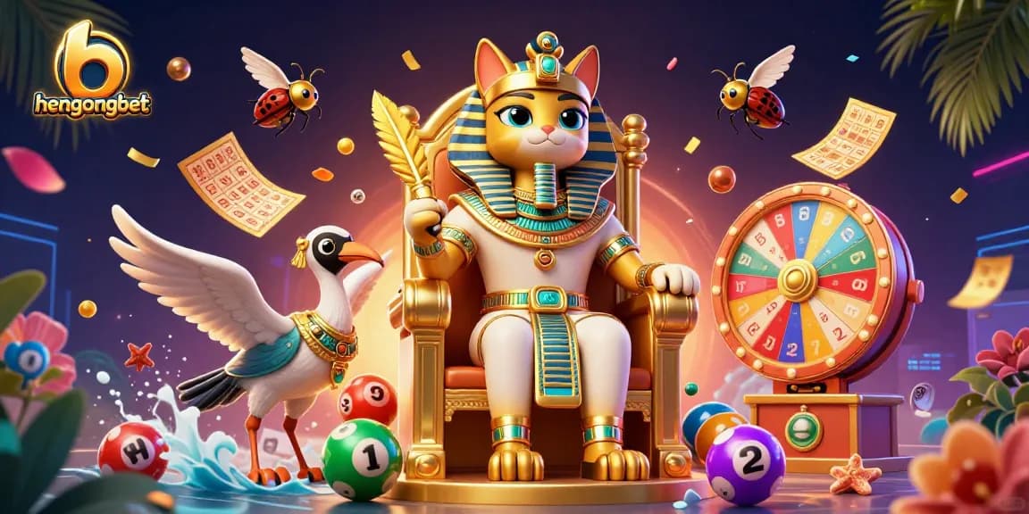 Engage in exciting winnings with hengongbet's vibrant lottery and gaming elements in a dynamic scene.