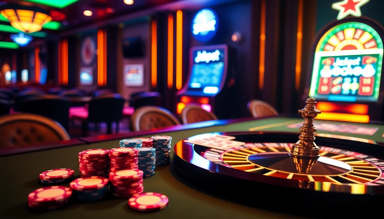 Experience thrilling casino action with okfun okwin at this luxurious gaming table, featuring poker chips and roulette.