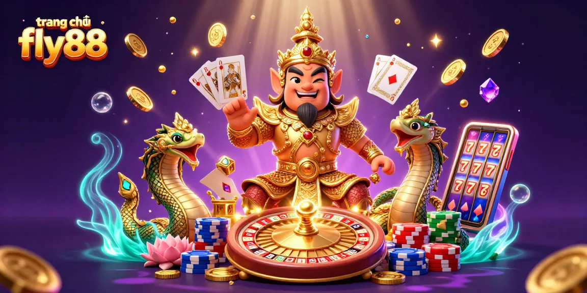 Engage with thrilling games at trang chủ fly88, featuring vibrant 3D illustrations of slot machines and classic casino elements.