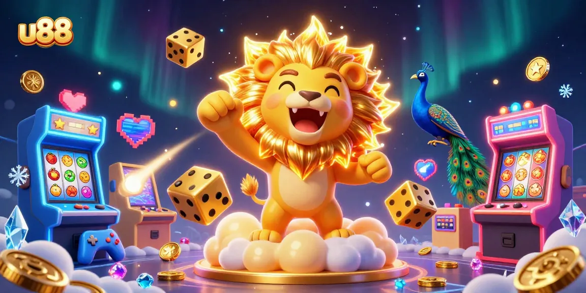 Engage in thrilling gaming at u88 with vibrant casino visuals featuring lively characters and a lively scene.