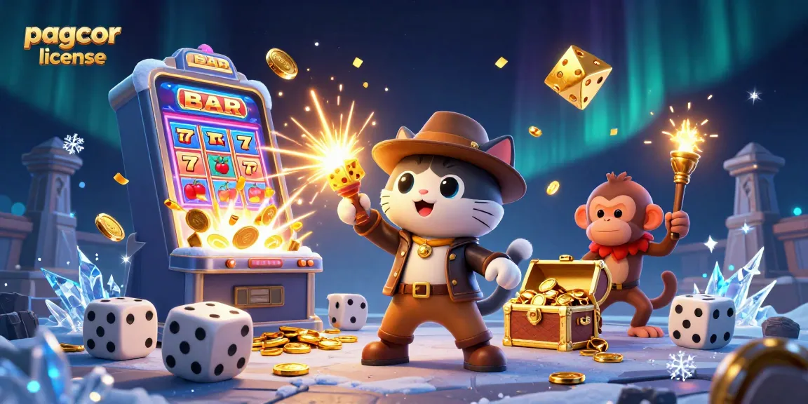 Experience the thrill of pagcor license certified games with an explorer cat uncovering treasures in a casino.