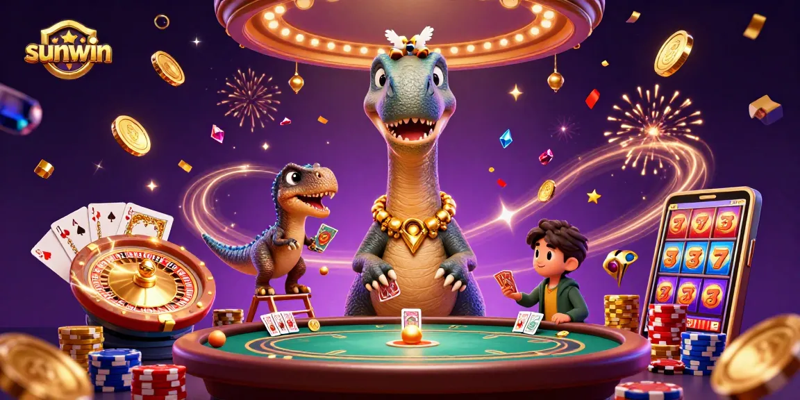 Experience thrilling wins with sunwin in a vibrant 3D casino scene filled with games and excitement.