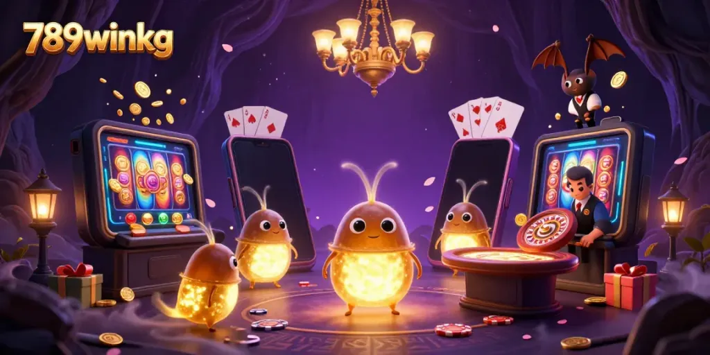 Bet big with 789winkg in a magical cave casino illuminated by glowworms