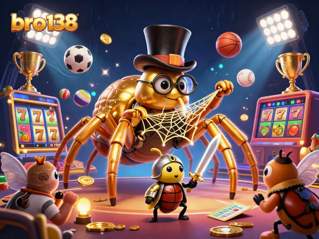 Experience bro138's thrilling slot action with vibrant characters and dynamic game elements in a captivating casino scene.