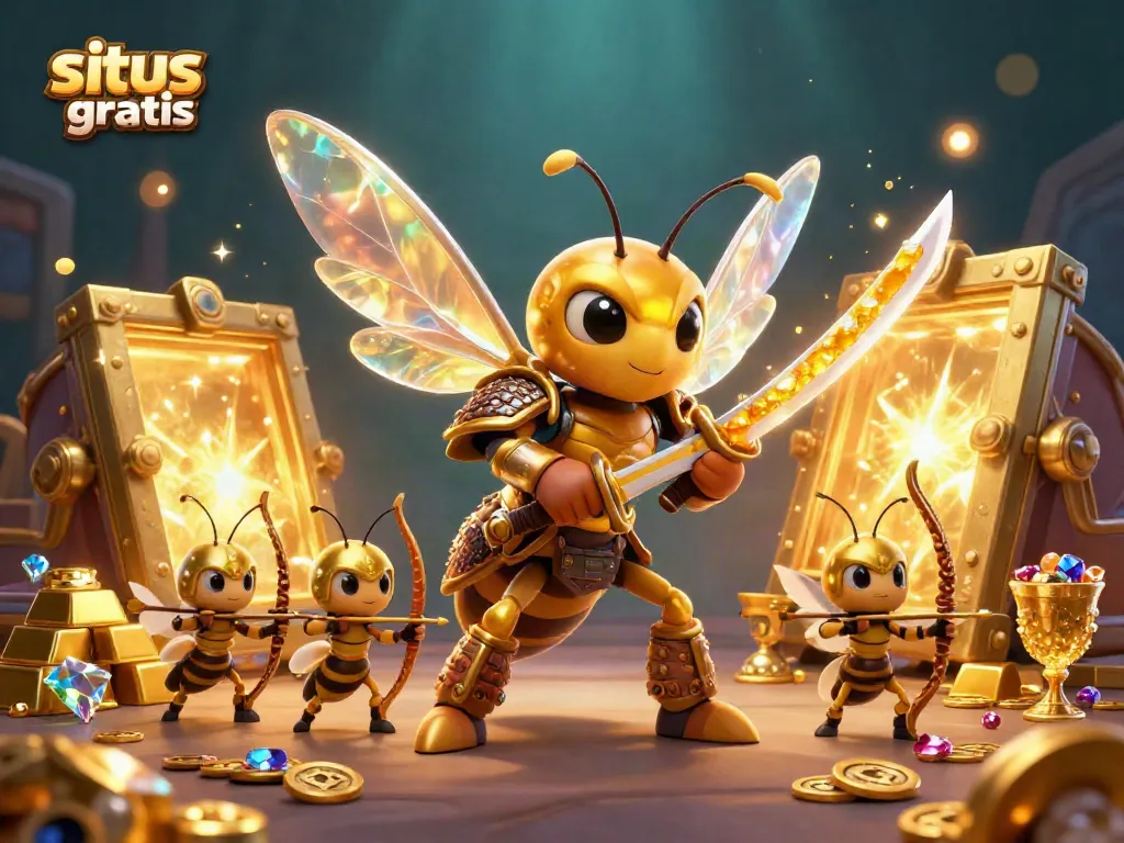 Experience the excitement of situs slot gratis with this vibrant 3D illustration of fantastical casino characters.
