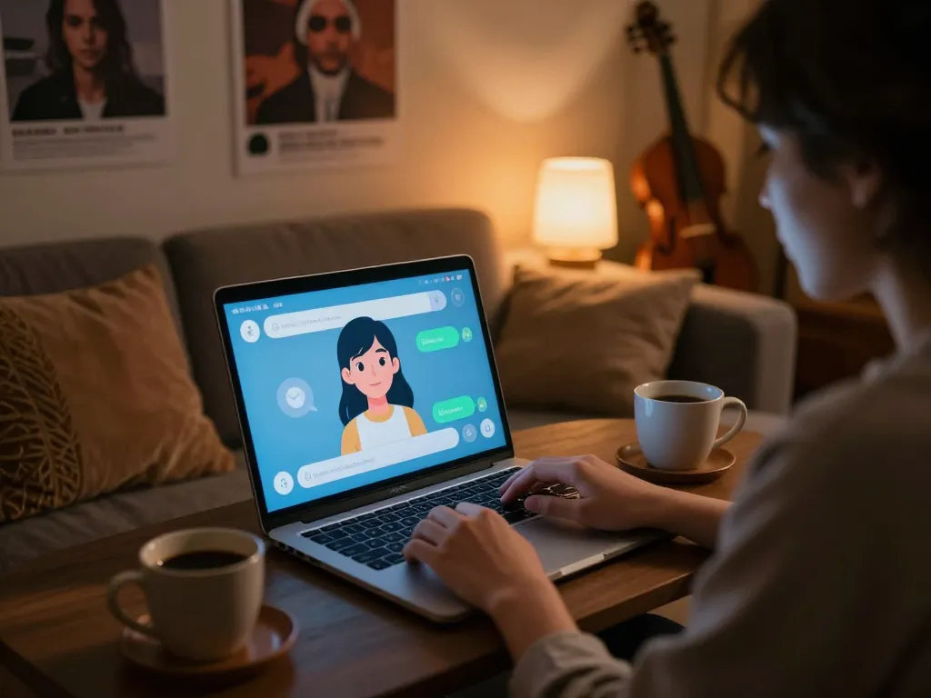 Engaging AI NSFW chat interaction in a cozy digital lounge.