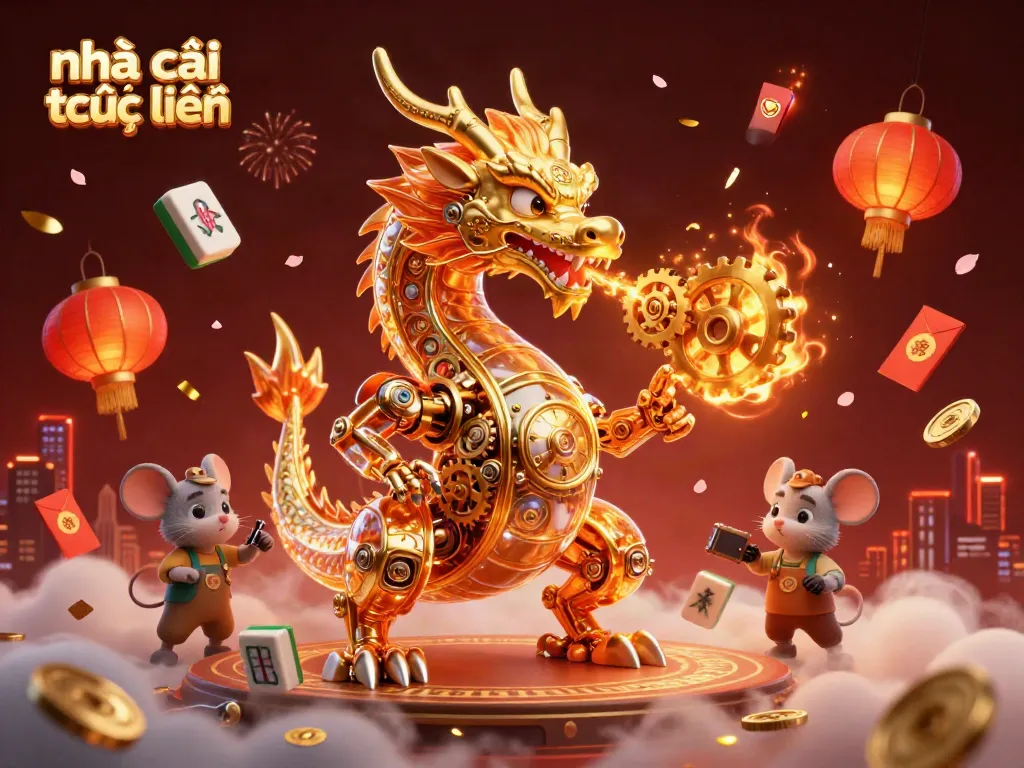 Experience the thrill at nhà cái trực tuyến with this vibrant 3D casino scene featuring an interactive dragon and gaming elements.