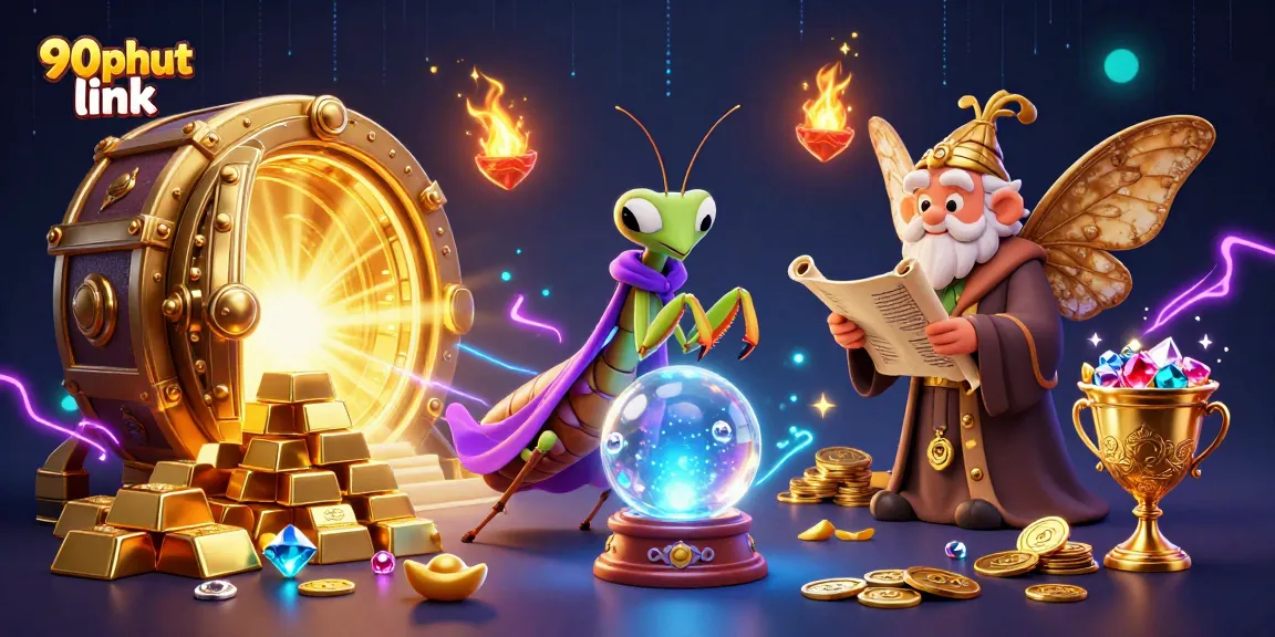 Experience thrilling sports betting with 90phut link showcasing captivating characters and vibrant treasures.