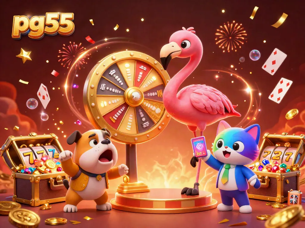 Join the excitement at pg55 with vibrant gaming visuals, highlighting a thrilling casino atmosphere.