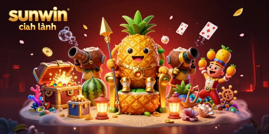 Experience gaming excitement with sunwin chính hãng in this vibrant 3D scene filled with gambling elements.