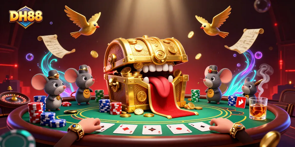 Experience thrilling gaming with DH88's vibrant casino scene filled with poker elements and excitement.