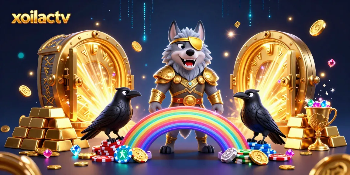 Experience thrilling gaming with xoilactv; dazzling Odin and ravens on a vibrant rainbow bridge.