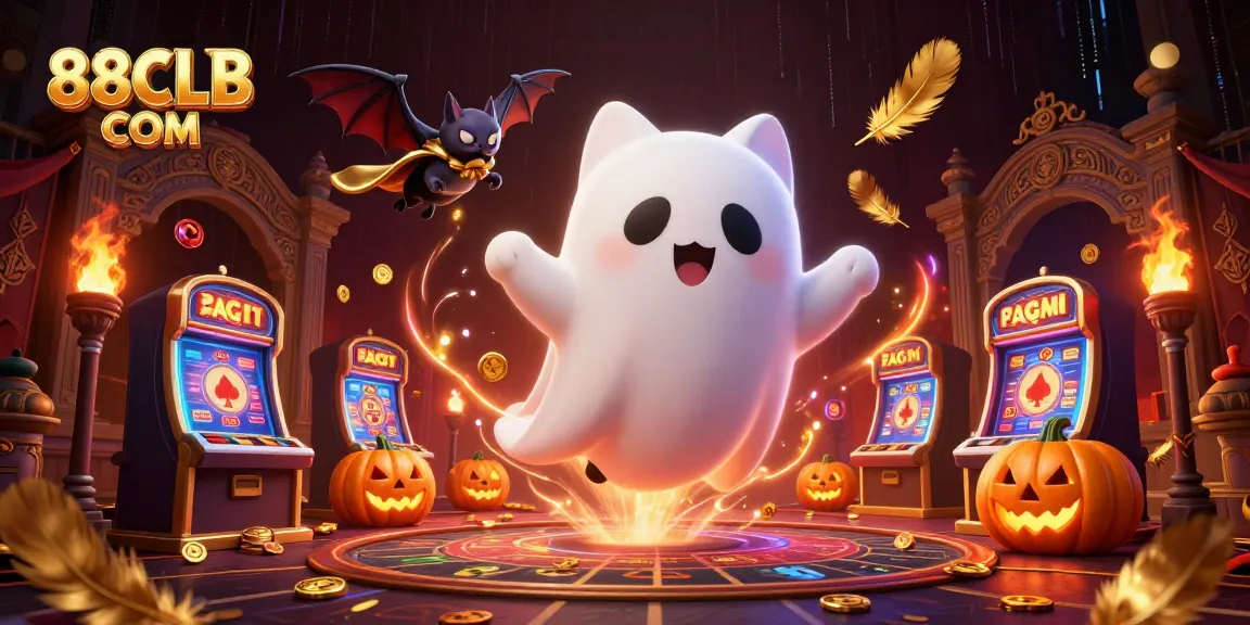 Experience thrilling gameplay with 88CLB COM as the ghost cat and vampire bat animate a vibrant casino scene