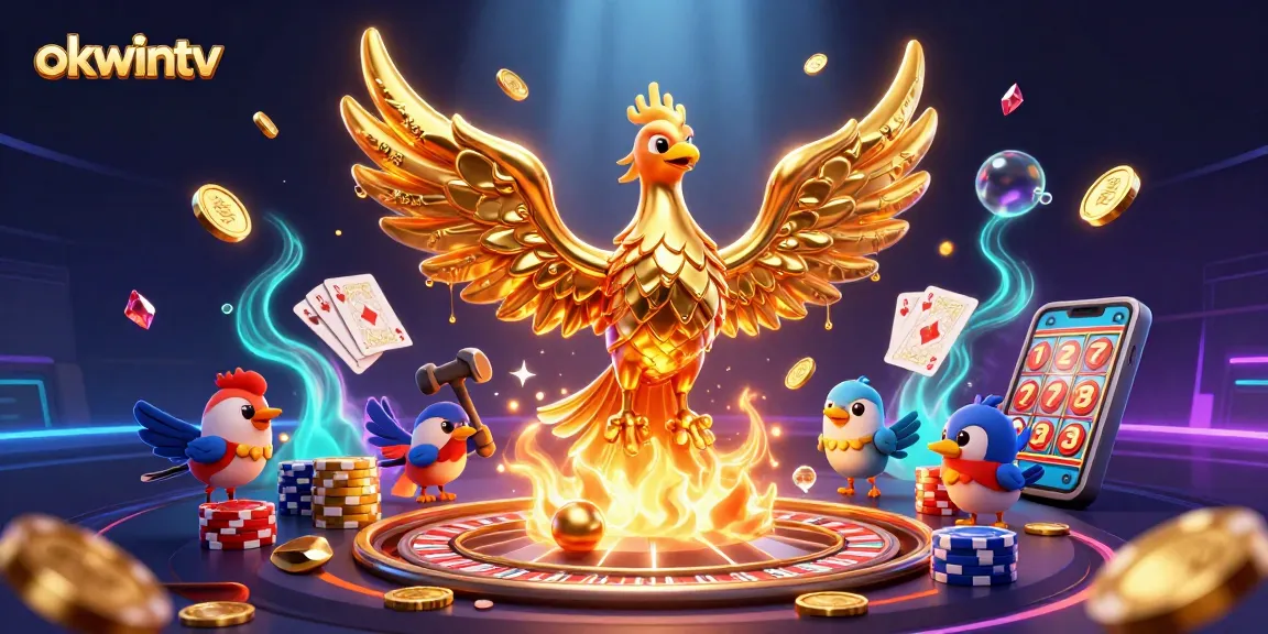 Engage with OKWINTV's thrilling gambling experience, featuring interactive casino gameplay with majestic golden phoenix and live action.