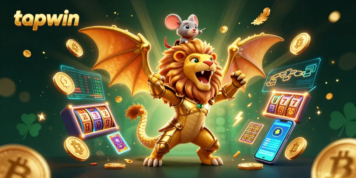 Experience the excitement of tapwin's vibrant casino world with golden chimera and crypto elements.