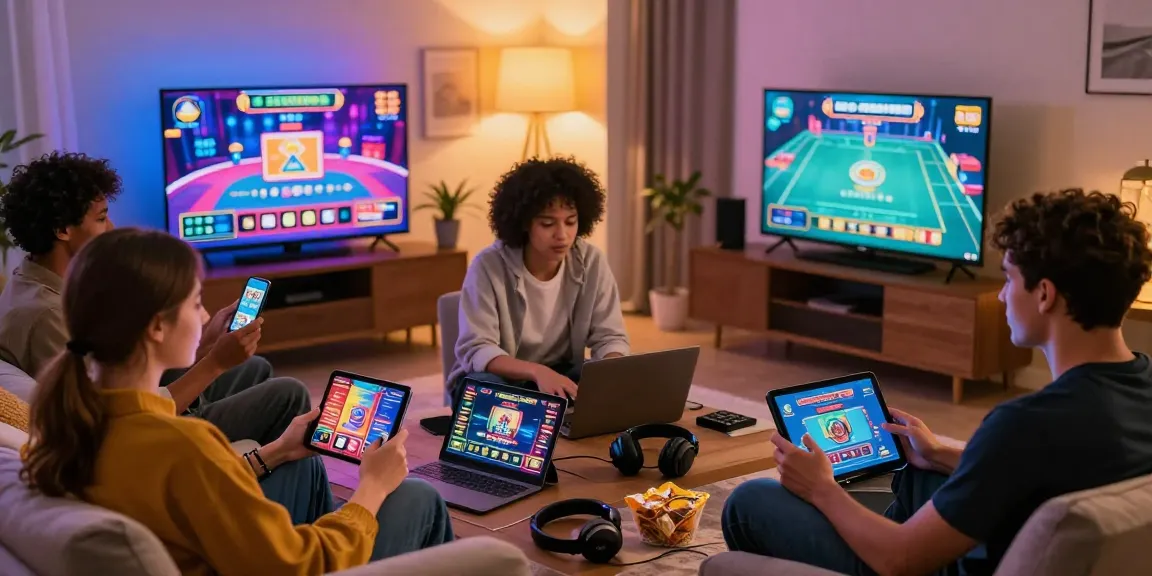 Players enjoying online casinos that accept credit cards in a cozy living room environment, showcasing gaming devices and vibrant atmosphere.