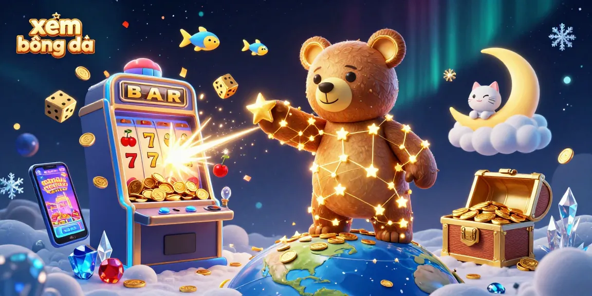 Xem bóng đá in style: a constellation bear scoops coins amidst festive bonuses and games.