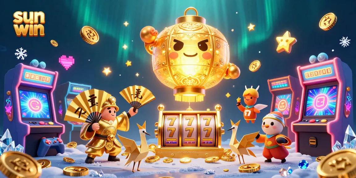 Engage in thrilling online gaming action at sun win with dynamic 3D illustrations and casino elements.