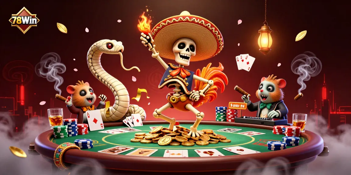Experience thrilling action at 78Win with vibrant characters celebrating a casino victory.