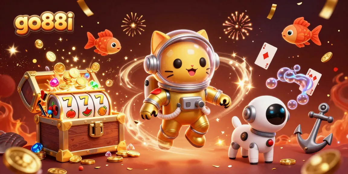 Experience the excitement of go88i with a dynamic 3D casino illustration featuring a playful astronaut cat!