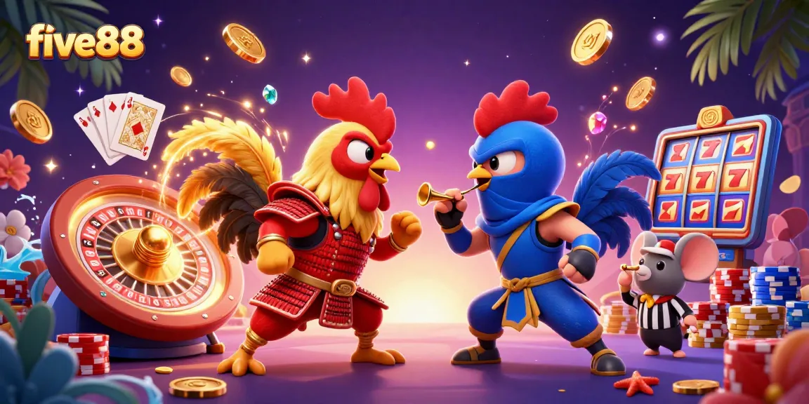 five88's thrilling fantasy with roosters and casino elements in an exciting standoff